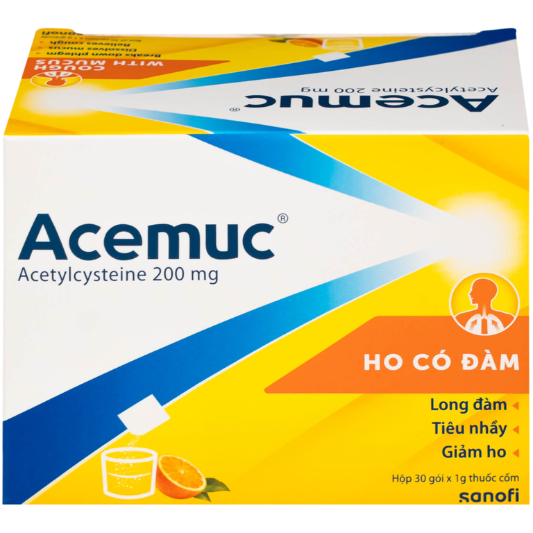 Thuốc cốm Acemuc Kids 200mg Sanofi long đàm, tiêu nhầy, giảm ho (30 gói x 1g)