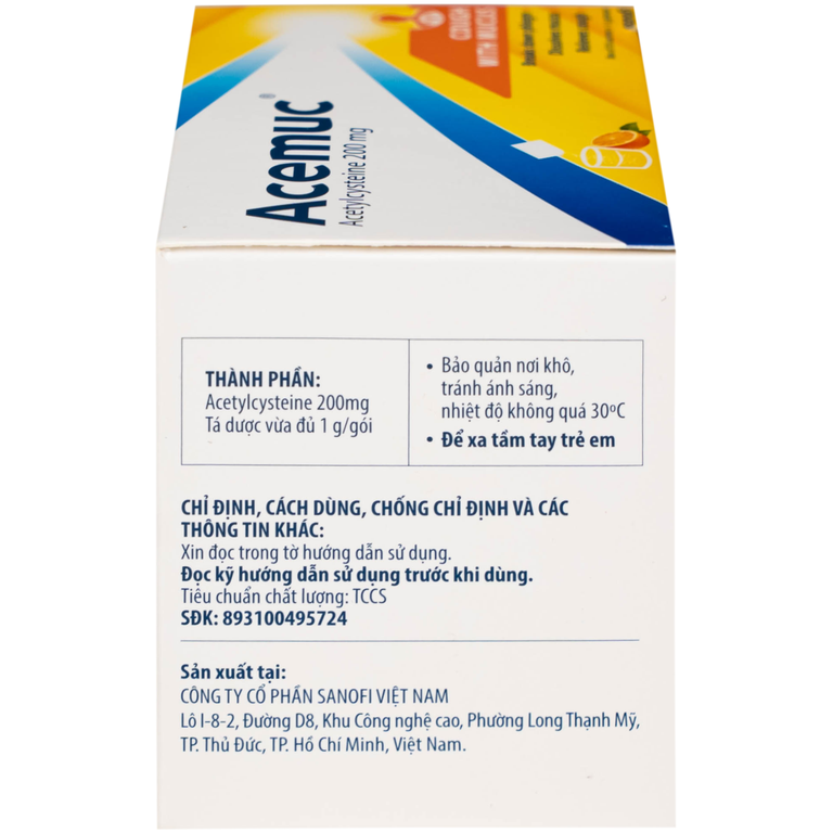 Thuốc cốm Acemuc Kids 200mg Sanofi long đàm, tiêu nhầy, giảm ho (30 gói x 1g)