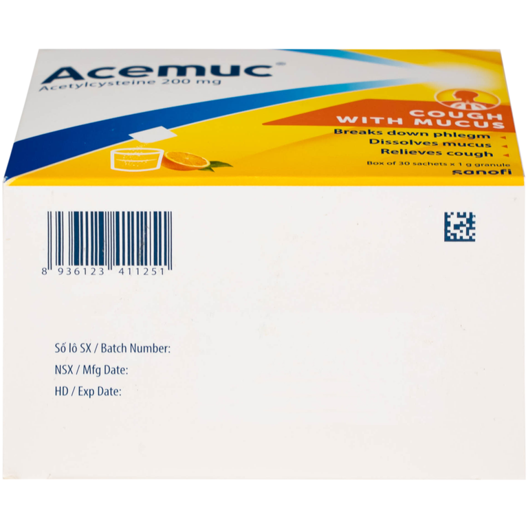 Thuốc cốm Acemuc Kids 200mg Sanofi long đàm, tiêu nhầy, giảm ho (30 gói x 1g)
