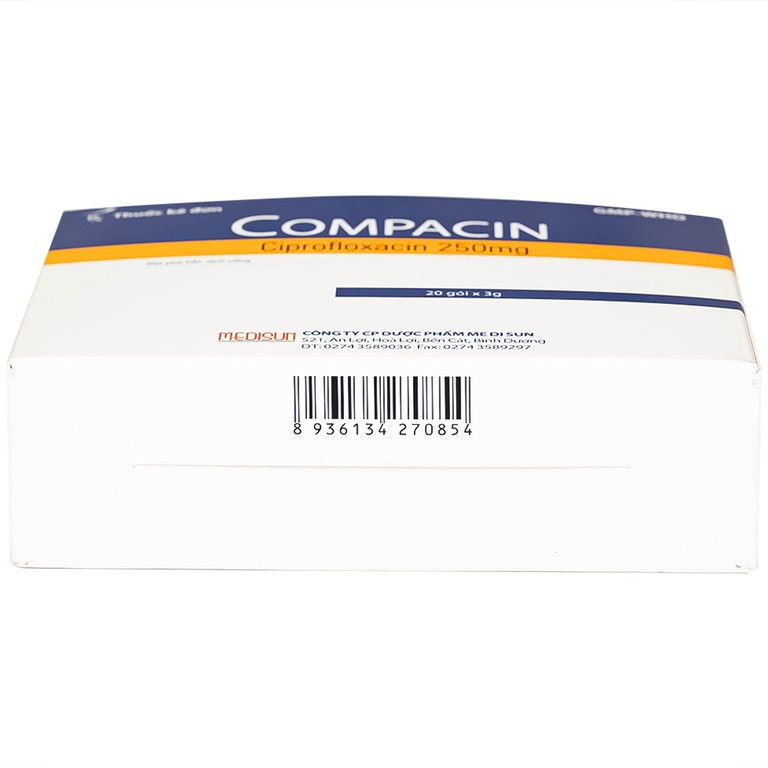 Bột pha hỗn dịch uống Compacin 250mg Medisun dùng cho các nhiễm khuẩn do các vi khuẩn nhạy cảm (20 gói)