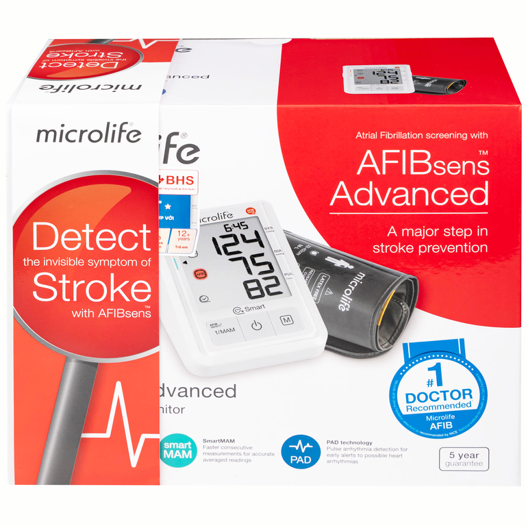 Máy đo huyết áp bắp tay Microlife B3 AFIB Advanced hỗ trợ đo huyết áp, cảnh báo đột quỵ