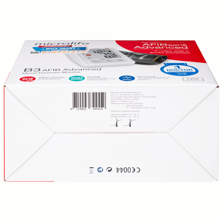 Máy đo huyết áp bắp tay Microlife B3 AFIB Advanced hỗ trợ đo huyết áp, cảnh báo đột quỵ