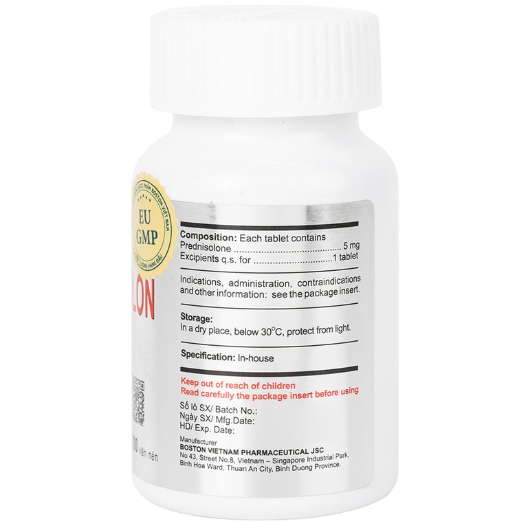 Thuốc Prednisolon Boston điều trị các rối loạn viêm và dị ứng (200 viên)