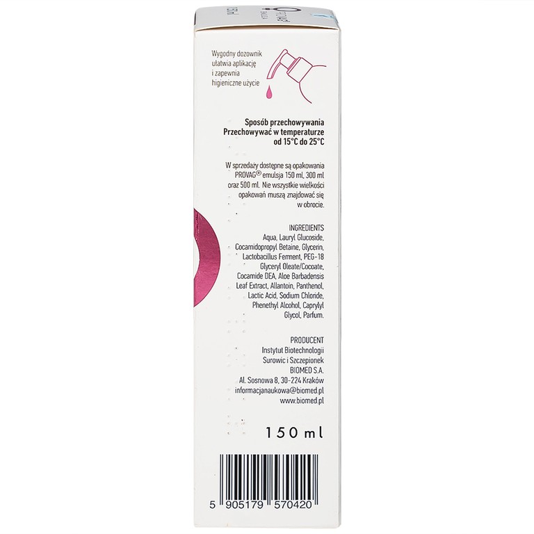 Dung dịch vệ sinh phụ nữ Provag Emulsion Biomed hỗ trợ giảm viêm nhiễm, kháng khuẩn (150ml)