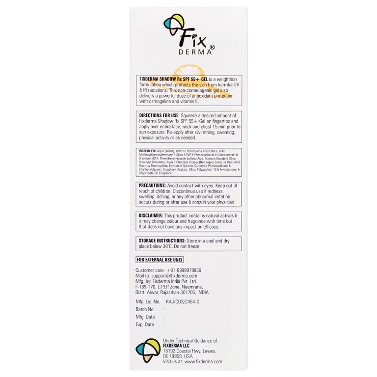 Gel chống nắng Fixderma Shadow SPF 55+ bảo vệ da khỏi tia UV, dưỡng ẩm (75g)