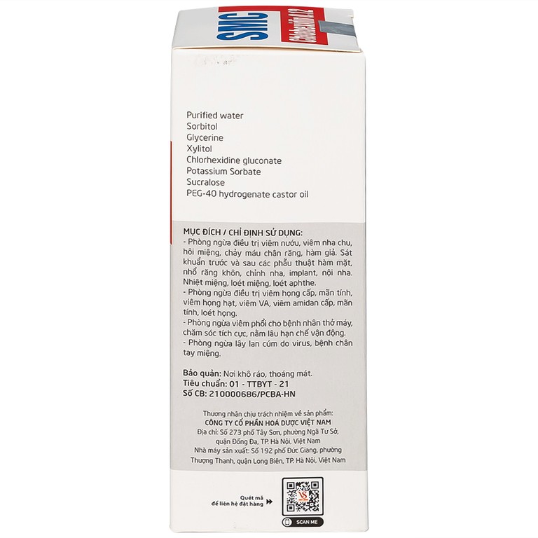 Nước súc miệng SMC Chlohexidin 0.12 Việt Sinh Pharma phòng ngừa và điều trị viêm nướu, viêm nha chu (350ml)