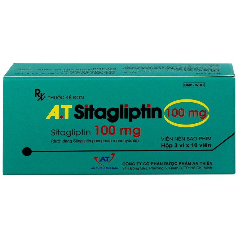 Thuốc A.T Sitagliptin 100 mg An Thiên cải thiện kiểm soát đường huyết (3 vỉ x 10 viên)