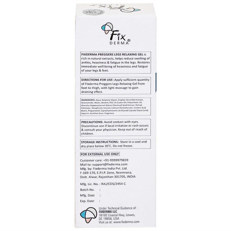 Gel Preggers Leg Relaxing 60g Fixderma dưỡng ẩm, giảm chuột rút, phù nề, giãn tĩnh mạch chân cho bà bầu 