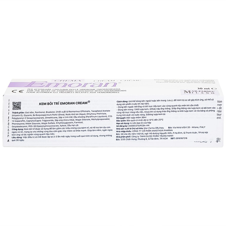 Kem Emoran Mar-Farma làm giảm các triệu chứng của bệnh trĩ, hỗ trợ làm dịu cơn ngứa và rát (30ml)