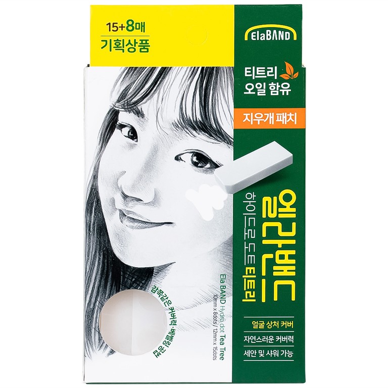 Miếng dán mụn Elaband Hydro Dot Tea Tree hút dịch mụn, giảm sưng viêm (23 miếng)
