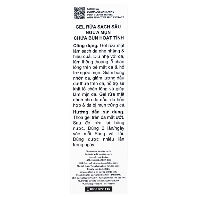 Gel rửa mặt Dermacos Anti Acne Deep Cleansing làm sạch sâu, ngừa mụn (150ml)