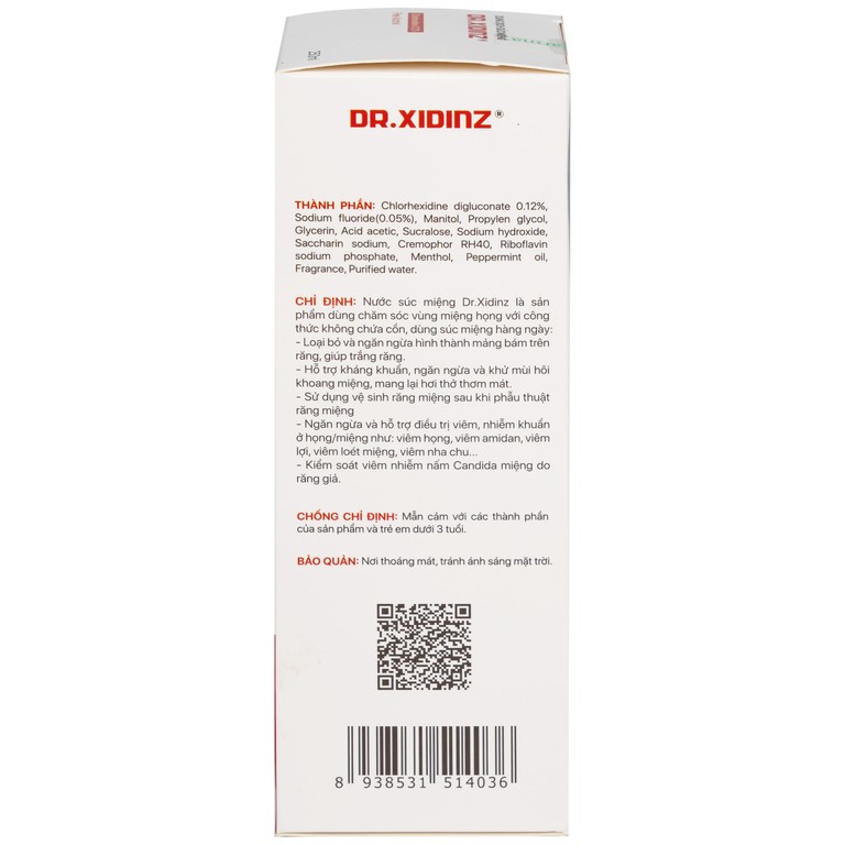 Nước súc miệng Dr.Xidinz 250ml DK Pharma loại bỏ và ngăn ngừa mảng bám, làm trắng răng