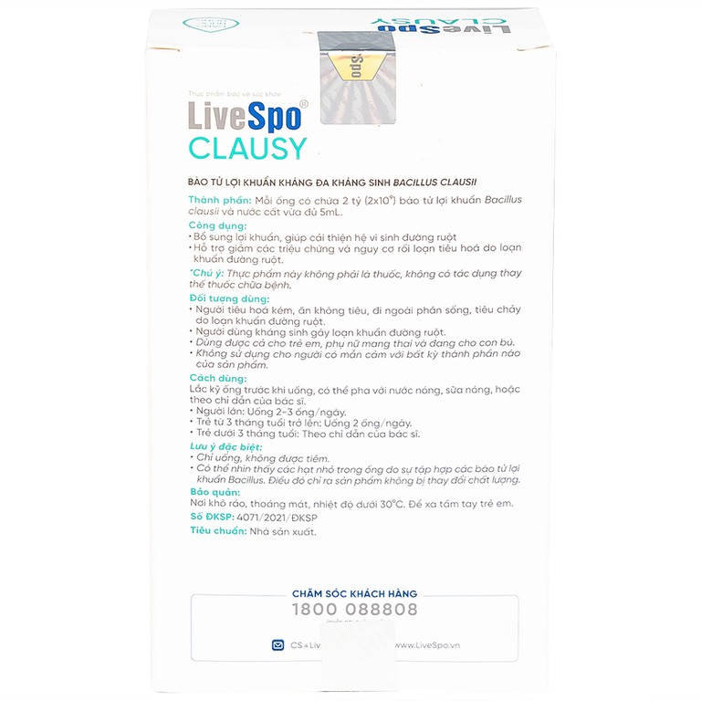 Dung dịch LiveSpo Clausy bổ sung lợi khuẩn, giúp cân bằng hệ vi sinh đường ruột (25 ống x 5ml)
