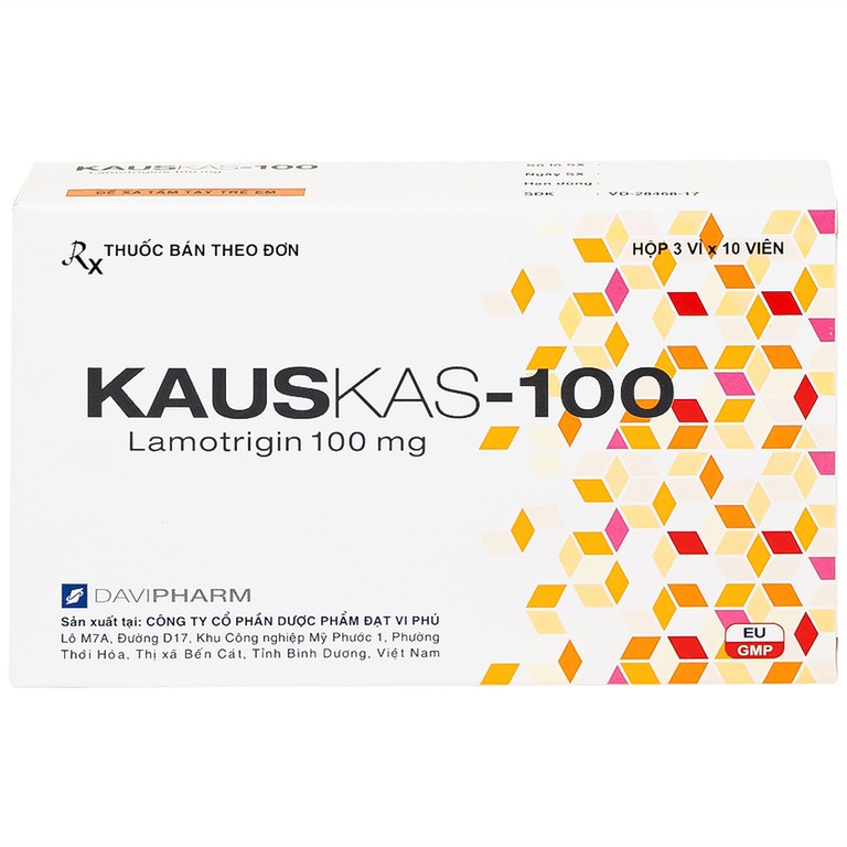 Thuốc Kauskas-100mg Davipharm điều trị động kinh và rối loạn lưỡng cực (3 vỉ x 10 viên)