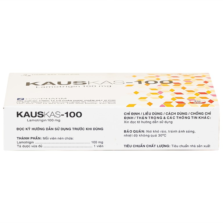 Thuốc Kauskas-100mg Davipharm điều trị động kinh và rối loạn lưỡng cực (3 vỉ x 10 viên)