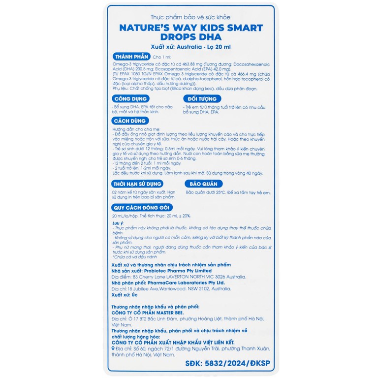 Siro Kids Smart Drops DHA 20ml Nature's Way thúc đẩy sự phát triển của não bộ và hệ thần kinh ở trẻ nhỏ