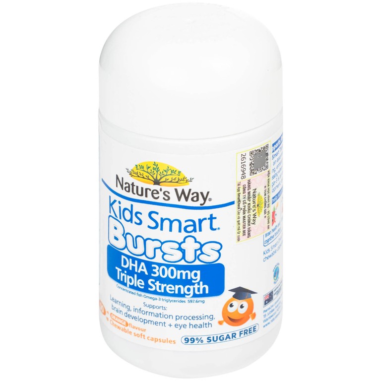 Viên nhai Nature's Way Kids Smart Bursts DHA 300mg Triple Strength hỗ trợ phát triển não bộ (50 viên)