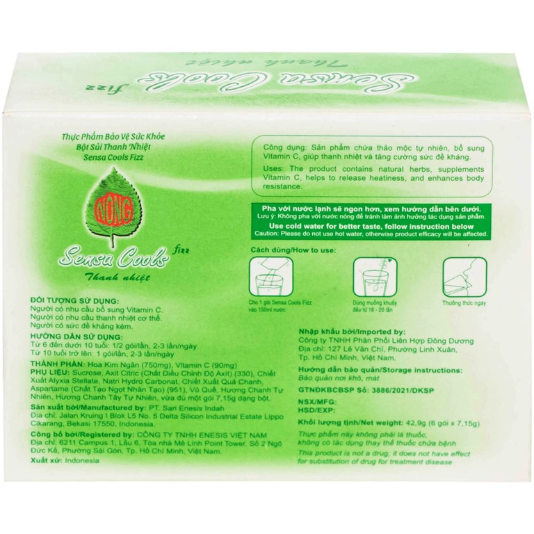 Bột sủi Sensa Cools Enesis giúp thanh nhiệt cơ thể và tăng cường sức đề kháng (6 gói x 7g)