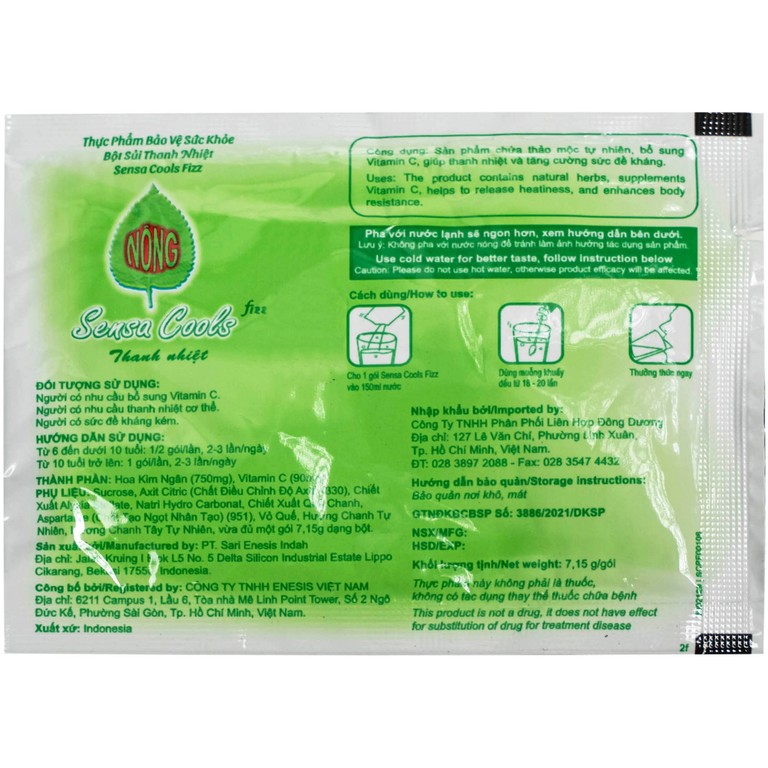 Bột sủi Sensa Cools Enesis giúp thanh nhiệt cơ thể và tăng cường sức đề kháng (6 gói x 7g)