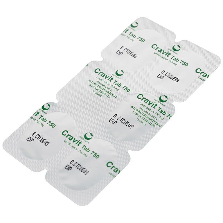 Thuốc Cravit Tab 750mg Interthai Pharm điều trị nhiễm khuẩn nhẹ, trung bình và nặng (1 vỉ x 5 viên)