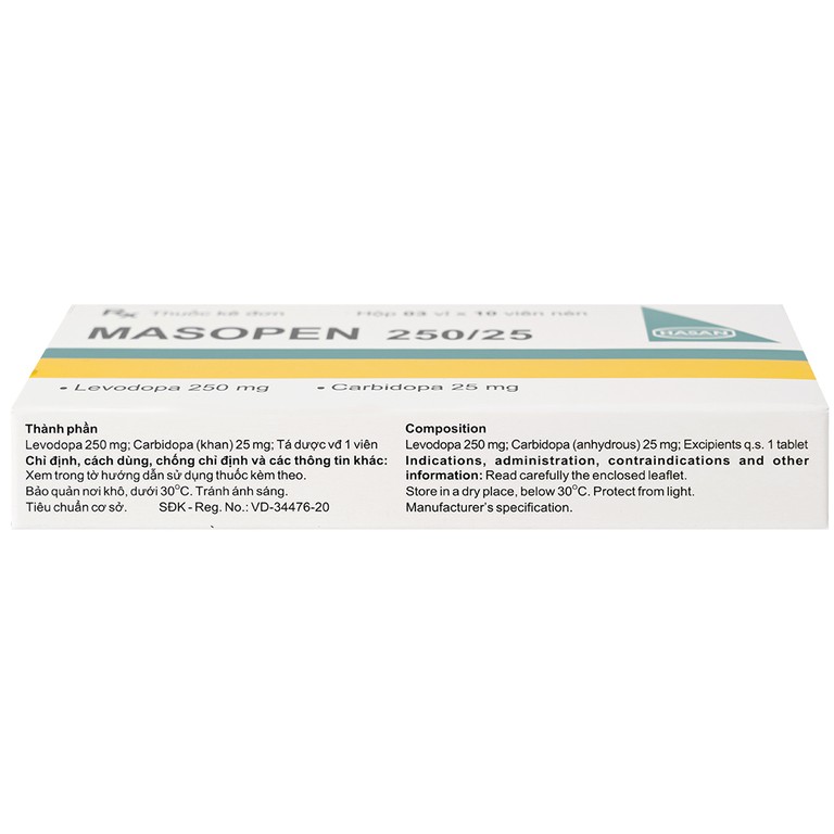 Thuốc Masopen 250/25 Hasan điều trị triệu chứng bệnh parkinson (3 vỉ x 10 viên)
