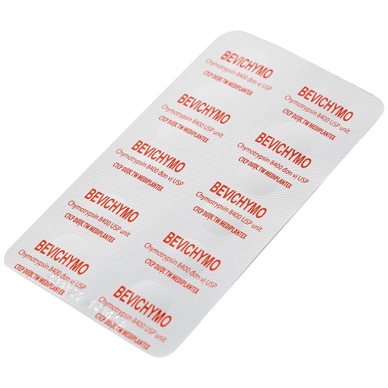 Thuốc Bevichymo Chymotrypsin 8400 USP Mediplantex điều trị các trường hợp phù nề sau chấn thương, phẫu thuật, bỏng (1 vỉ x 12 viên)