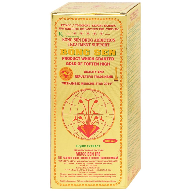 Thuốc nước uống Bông Sen 500ml Fataco hỗ trợ cắt cơn cai nghiện ma túy (4 chai)