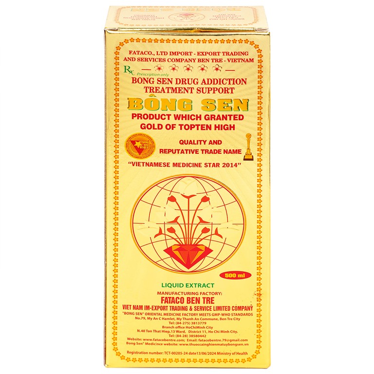 Thuốc nước uống Bông Sen 500ml Fataco hỗ trợ cắt cơn cai nghiện ma túy (4 chai)