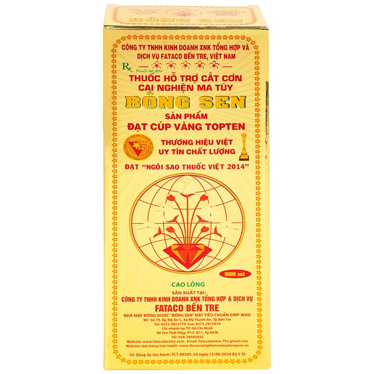 Thuốc nước uống Bông Sen 500ml Fataco hỗ trợ cắt cơn cai nghiện ma túy (4 chai)