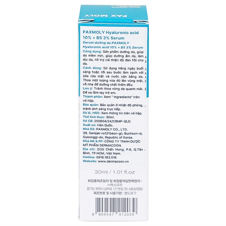 Tinh chất dưỡng ẩm Pax Moly Moisture Serum (Blue) giúp da mềm mịn, cải thiện độ đàn hồi (30ml)