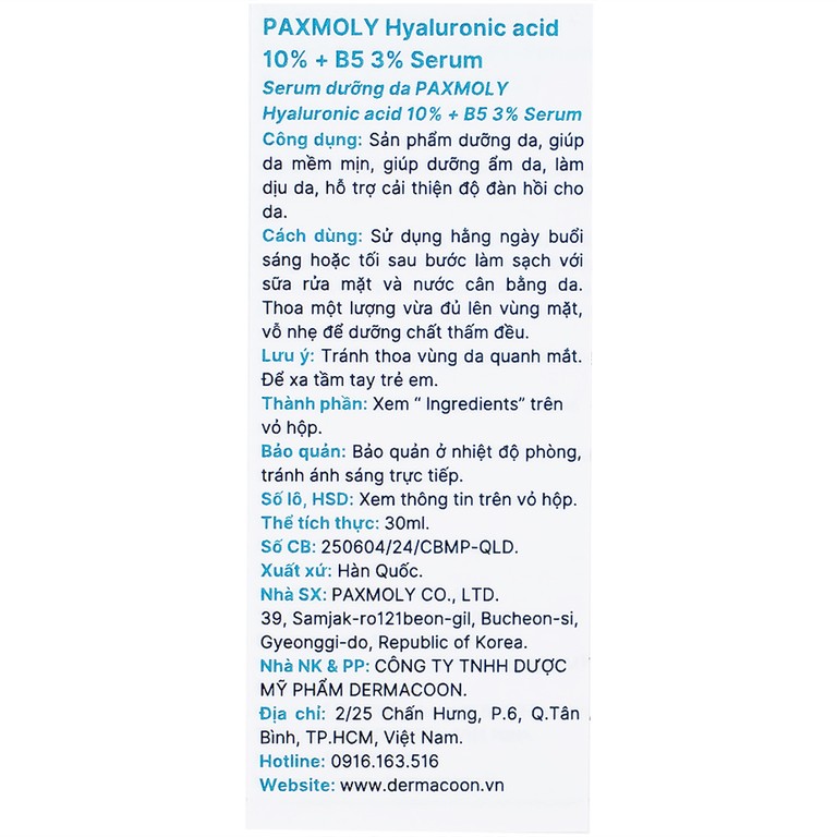 Tinh chất dưỡng ẩm Pax Moly Moisture Serum (Blue) giúp da mềm mịn, cải thiện độ đàn hồi (30ml)