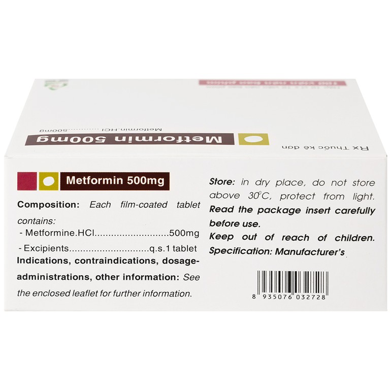Thuốc Metformin 500mg TV Pharm điều trị đái tháo đường (10 vỉ x 10 viên)