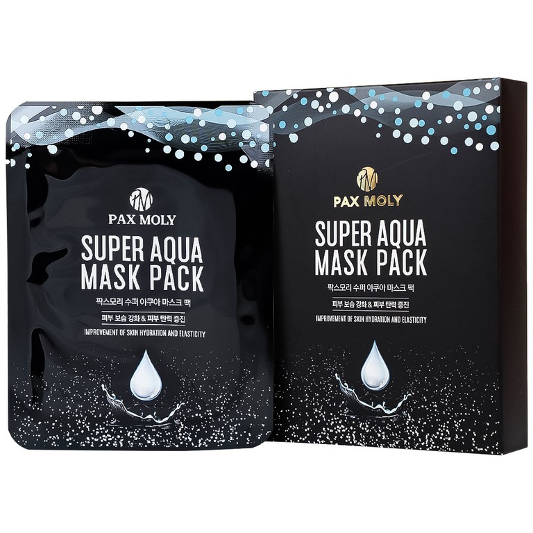 Mặt nạ miếng dưỡng ẩm Pax Moly Super Aqua Mask Pack làm mềm mịn, cải thiện độ đàn hồi da (10 miếng)