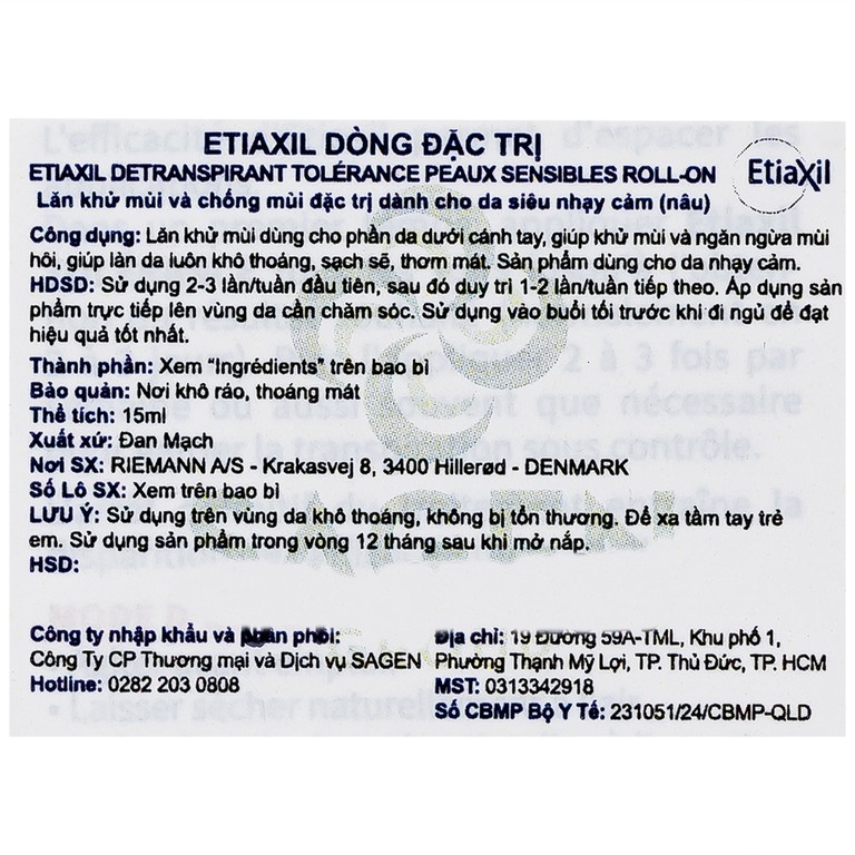 Lăn khử mùi Etiaxil Detranspirant Peaux Sensibles cho da siêu nhạy cảm (15ml)