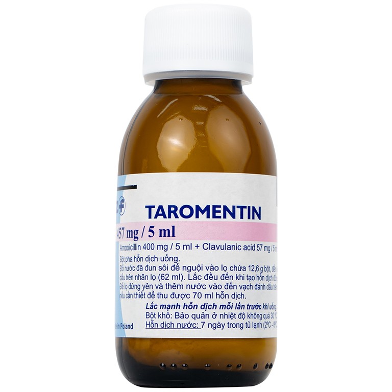 Bột hỗn dịch uống Taromentin 457mg/5ml điều trị nhiễm trùng viêm xoang, tai giữa, đường hô hấp (12.6g)