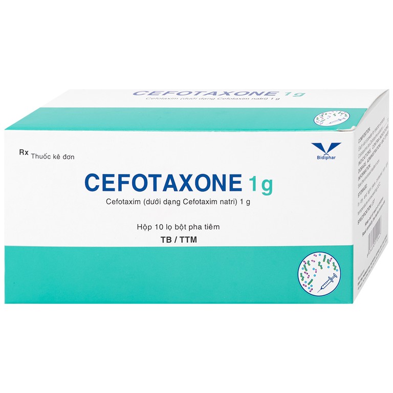 Bột pha tiêm Cefotaxone 1g Bidiphar điều trị các bệnh nhiễm khuẩn nặng (10 lọ)