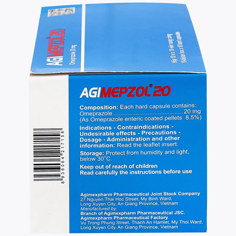 Thuốc Agimepzol 20 Agimexpharm điều trị loét tá tràng, phòng ngừa tái phát loét tá tràng (10 vỉ x 10 viên)