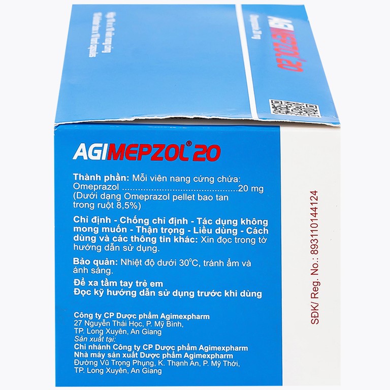 Thuốc Agimepzol 20 Agimexpharm điều trị loét tá tràng, phòng ngừa tái phát loét tá tràng (10 vỉ x 10 viên)