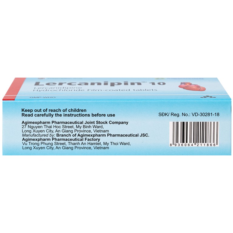 Thuốc Lercanipin 10 Agimexpharm điều trị tăng huyết áp (3 vỉ x 10 viên)