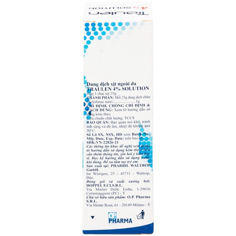 Thuốc giảm đau Traulen 4% OP Pharma dạng xịt hỗ trợ điều trị tại chỗ đau và viêm do thấp khớp (25g)