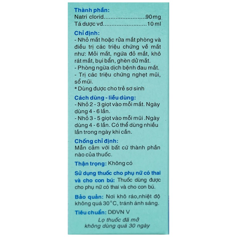 Thuốc nhỏ mắt, mũi Natri Clorid 0,9% HDPharma điều trị triệu chứng mỏi mắt, mắt đỏ, sổ mũi, nghẹt mũi (10ml)