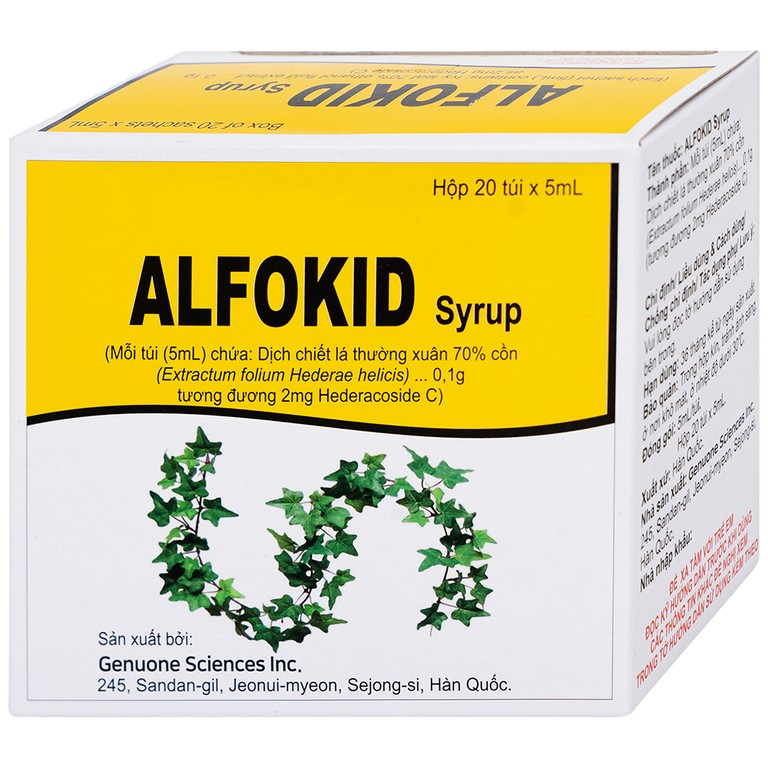 Thuốc Alfokid Syrup Kolmar điều trị giảm ho do viêm phế quản mạn tính, viêm đường hô hấp (20 túi)