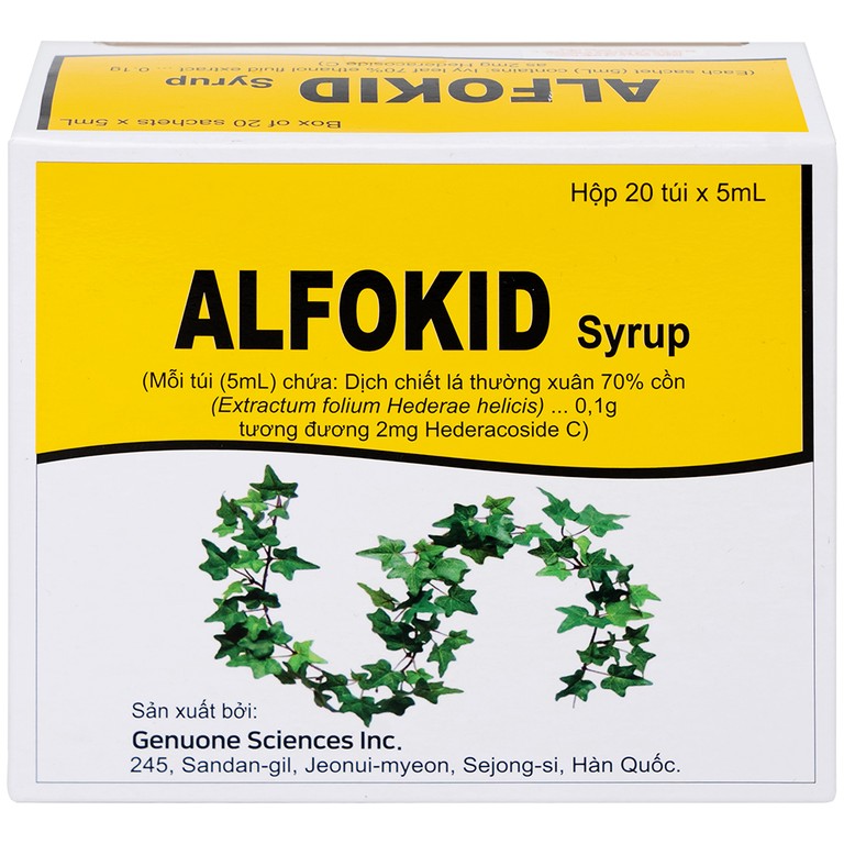 Thuốc Alfokid Syrup Kolmar điều trị giảm ho do viêm phế quản mạn tính, viêm đường hô hấp (20 túi)