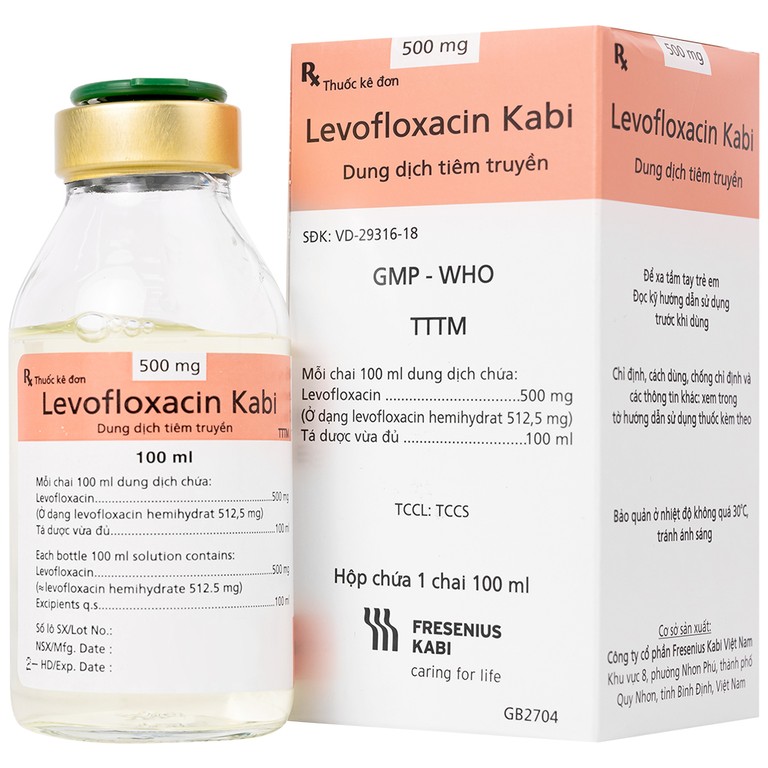 Dịch tiêm truyền Levofloxacin Kabi 100ml Fresenius Kabi điều trị nhiễm khuẩn, viêm phổi