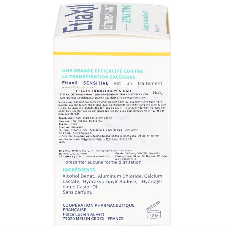 Lăn khử mùi cơ thể Etiaxil Detranspirant Aisselles Peaux Sensibles dành cho da nhạy cảm (15ml)