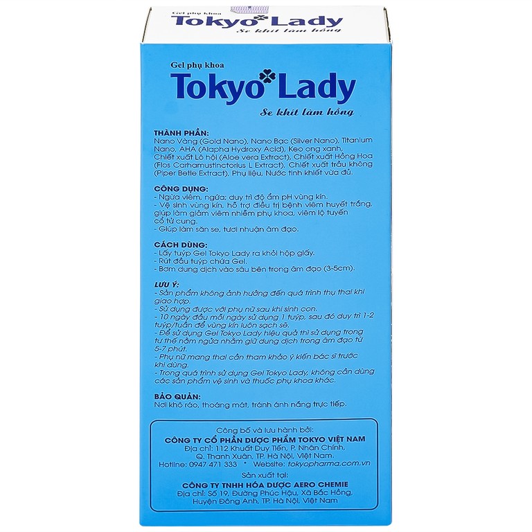 Gel phụ khoa Tokyo Lady 3ml Tokyo Pharma hỗ trợ ngừa viêm, ngứa, duy trì độ ẩm, pH vùng kín (5 tuýp)
