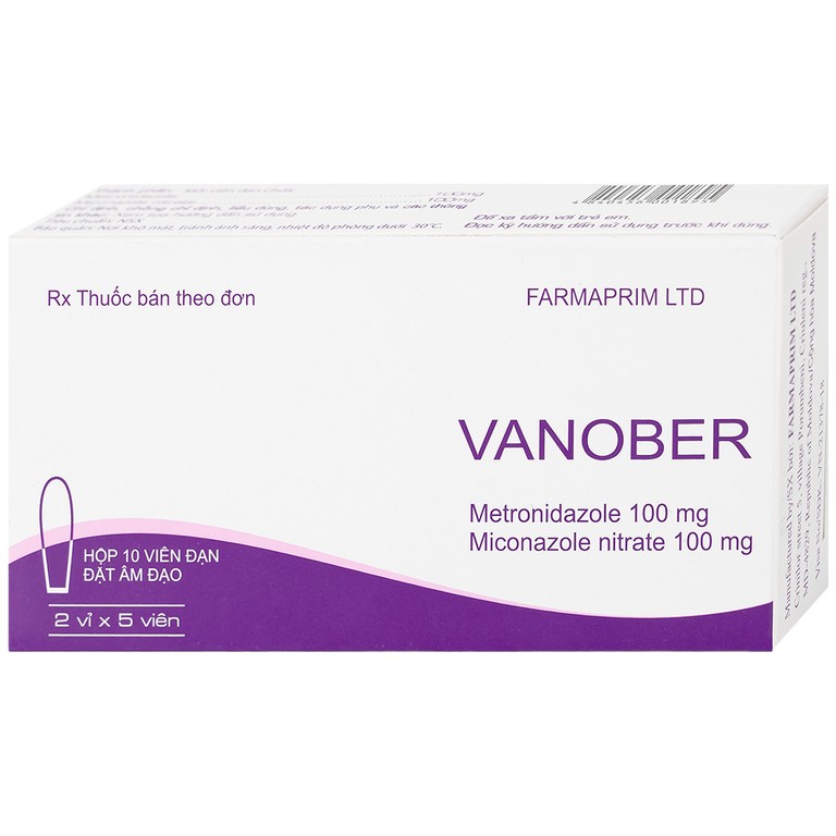 Viên đặt âm đạo Vanober Farmaprim điều trị viêm âm đạo khí hư, ngứa rát (2 vỉ x 5 viên)