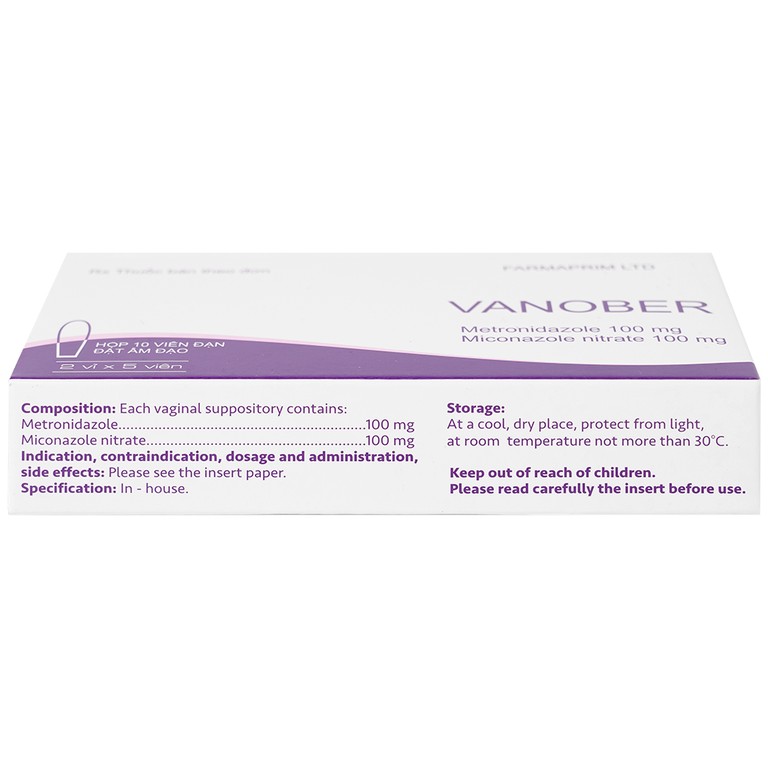 Viên đặt âm đạo Vanober Farmaprim điều trị viêm âm đạo khí hư, ngứa rát (2 vỉ x 5 viên)