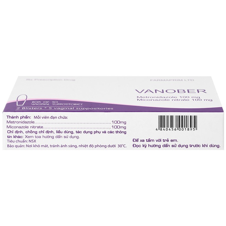 Viên đặt âm đạo Vanober Farmaprim điều trị viêm âm đạo khí hư, ngứa rát (2 vỉ x 5 viên)