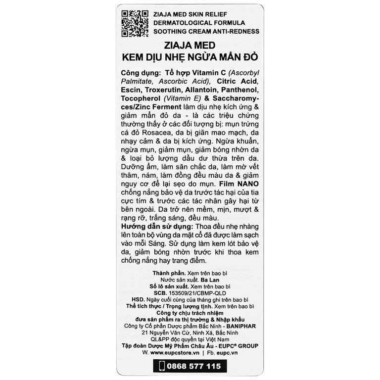 Kem bôi Ziaja Med Skin Relief Dermatological Formula Soothing Cream ngừa mẩn đỏ, làm dịu da (50ml)